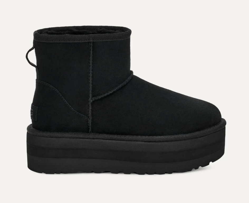 UGG W Classic Mini Platform - Damenschuh Schwarz aus Nubuk/Velours